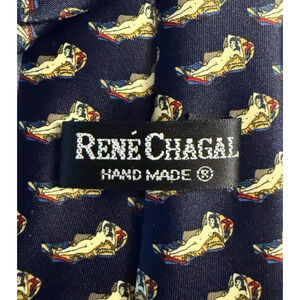 Rene Chagal necktie tie naked lady navy blue silk Designer Business classic EUC